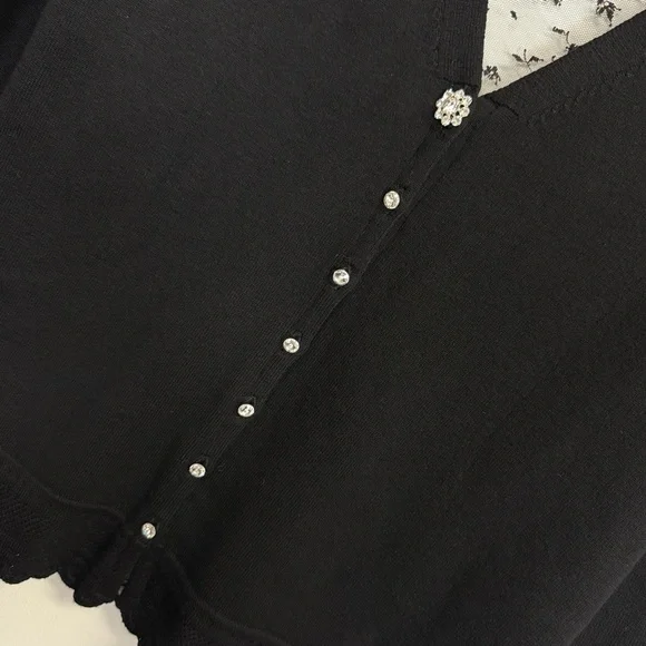 Charlotte Tarantola Sweater Large Black Lace Floral Crystal Button Cardigan - Picture 3 of 10